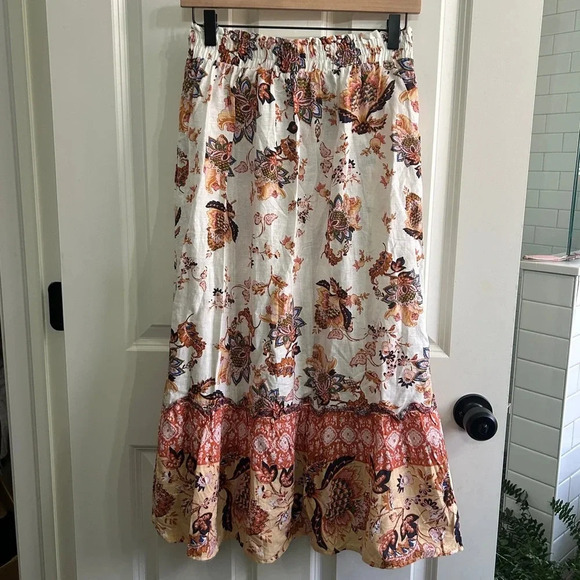 EUC Rachel Roy linen boho skirt Medium with ruffle. Elastic gathered waist. - Picture 5 of 8